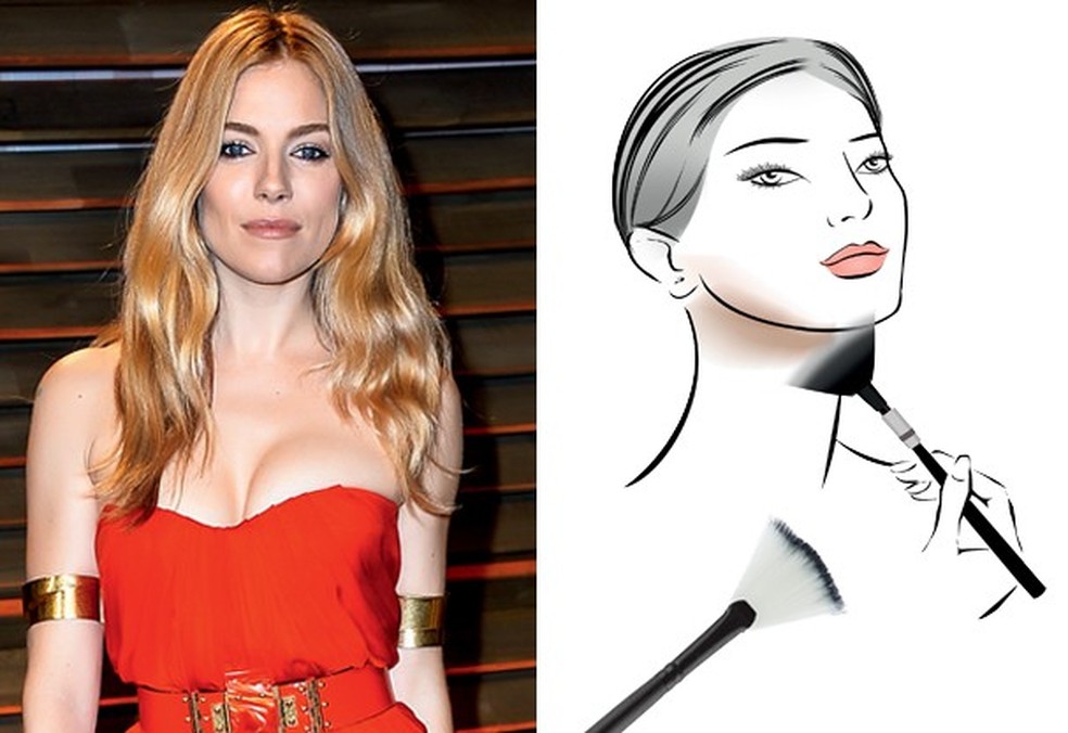 Sienna Miller e o truque do queixo... (Foto: Getty Images e Silvia Campos) — Foto: Glamour