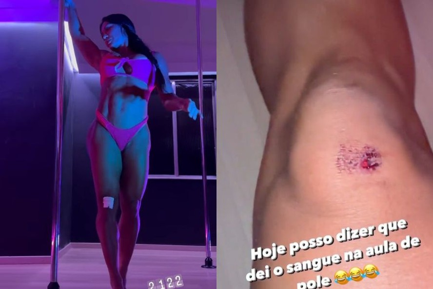 Gracyanne Barbosa se machuca em aula de pole dance