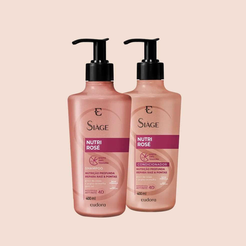 Kit Shampoo e Condicionador Nutri Rosé, de Eudora Siàge, R$ 134,98  — Foto: Divulgação