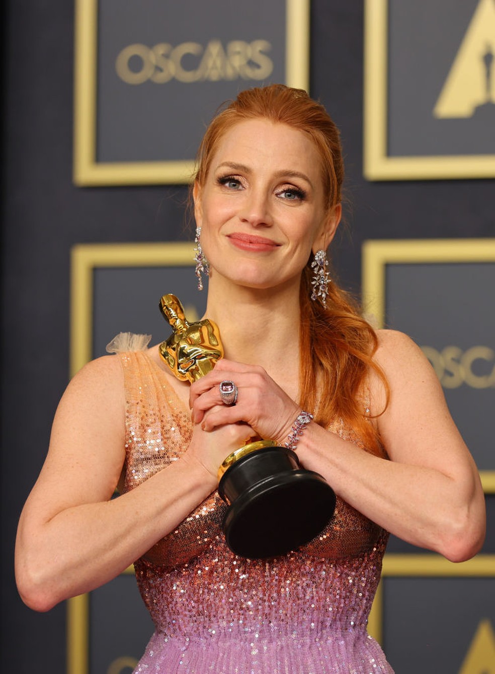 Jessica Chastain é a vencedora da categoria "Melhor Atriz" no Oscar 2022 — Foto: Getty Images