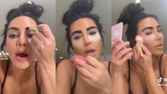 Kim Kardashian exagera na maquiagem e surge irreconhecível em vídeo de humor