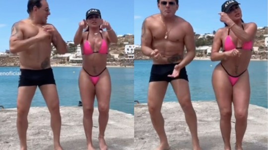 Gretchen dança de biquíni em praia da Grécia com marido e impressiona web: "Corpo saradão"