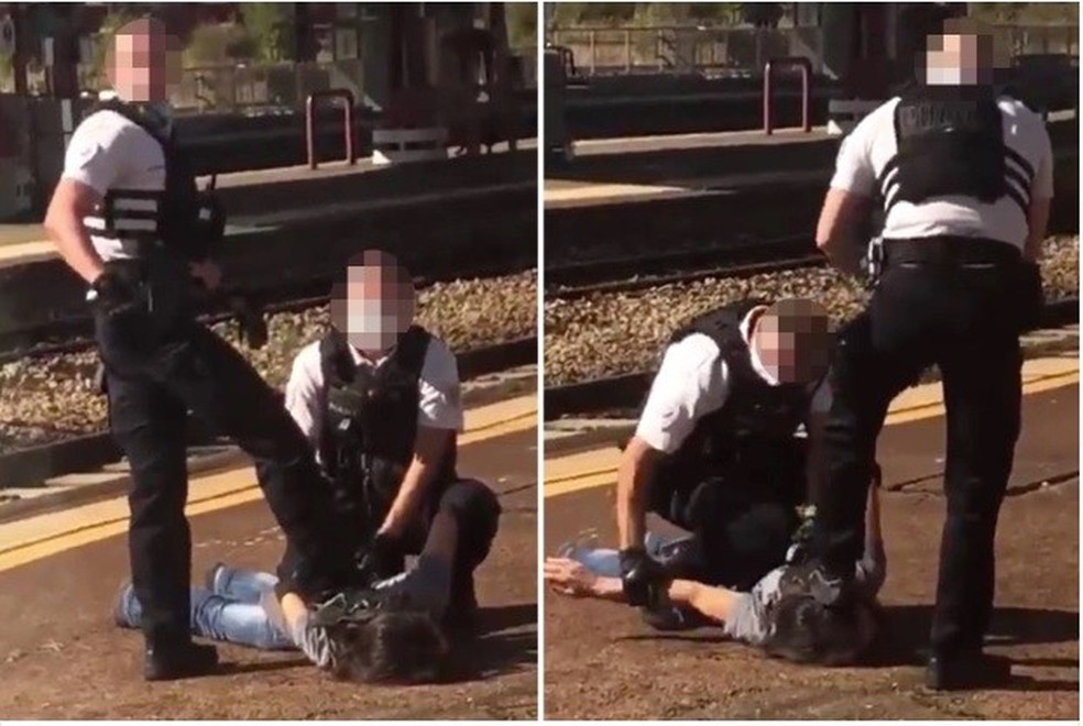 Policial francês é flagrado pisando na cabeça de homem que se recusou a usar máscara (Foto: Reprodução Instagram) — Foto: Glamour