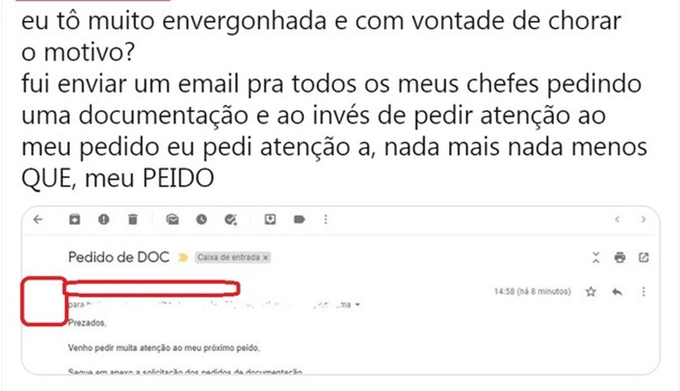 Erro de português em e-mail viraliza nas redes sociais (Foto: Reprodução ) — Foto: Glamour