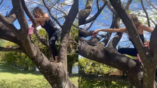 Gisele Bündchen sobe em árvore para fazer caça aos ovos: "Me divirti mais escondendo"