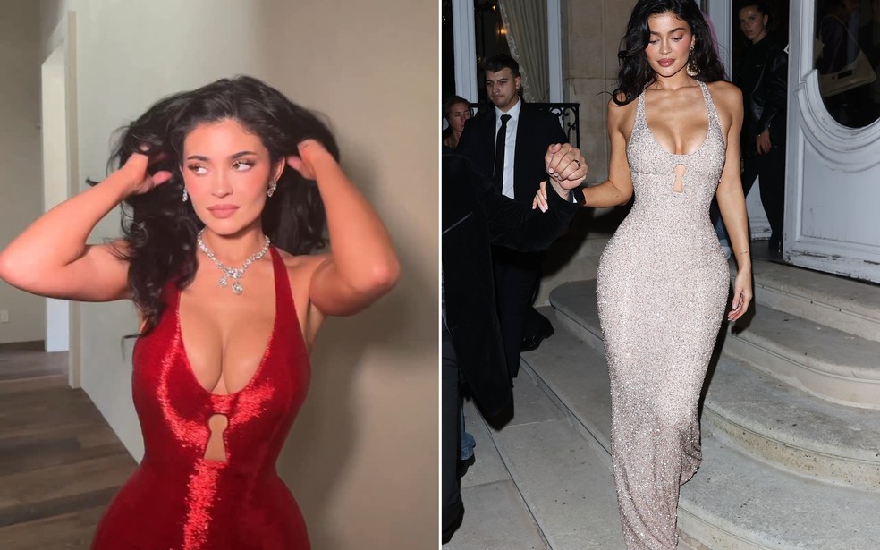 Kylie Jenner 'repete' look Schiaparelli no Oscar 2026 — Foto: Getty Images / Reprodução Instagram