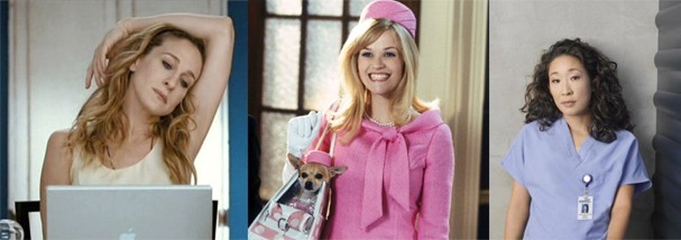 A jornalista Carrie Marie Bradshaw, de Sex and the City,  a advogada Elle Woods, de Legalmente Loira, e a médica Cristiana Yang, de Grey's Anatomy (Foto: Divulgação) — Foto: Glamour
