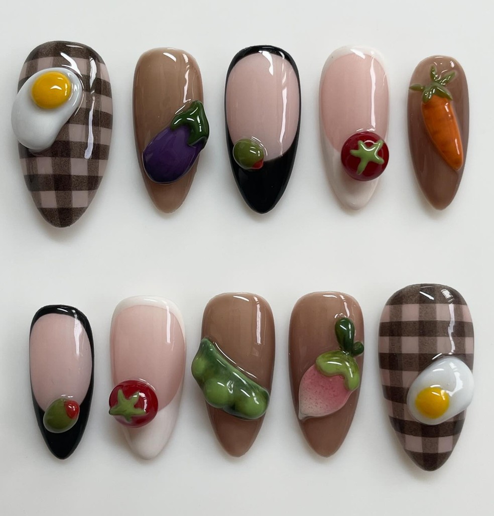 Nail art criativa: legumes — Foto: @innerbloom.nails