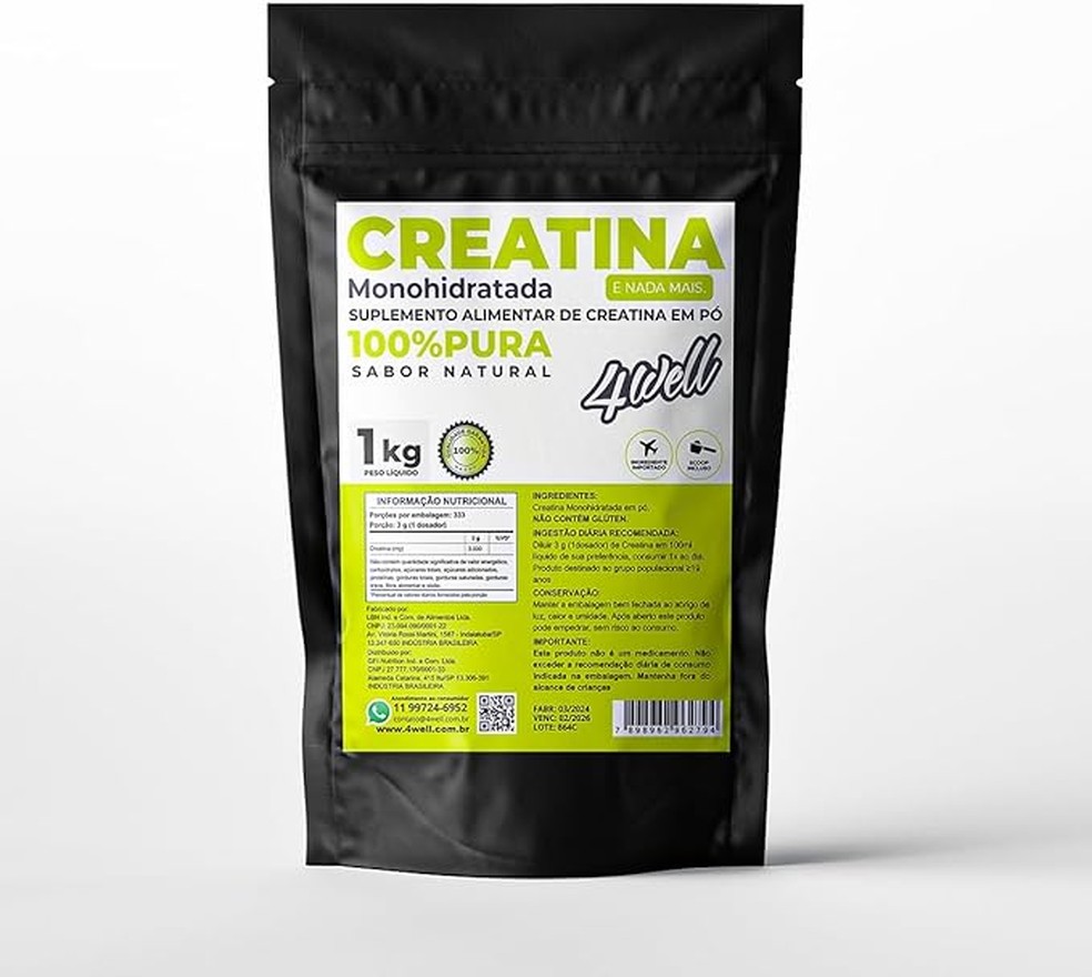 Creatina Monohidratada 1Kg 4well — Foto: Reprodução