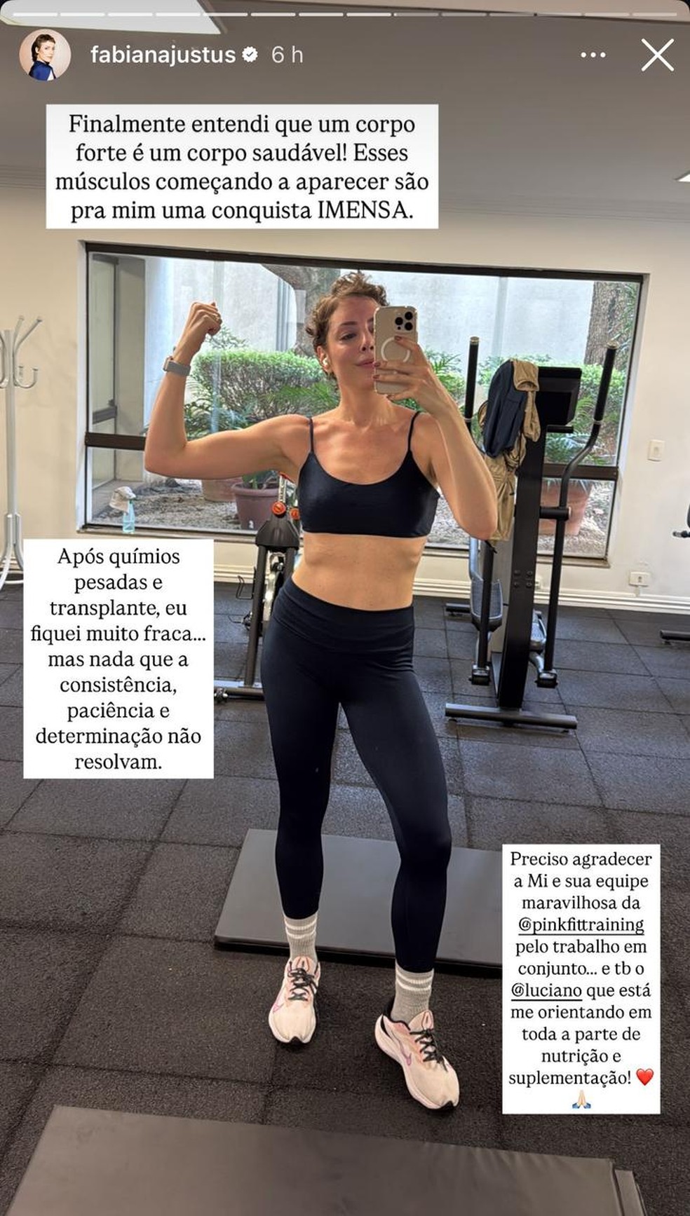 Fabiana Justus celebra mudanças no corpo com musculação: "Conquista imensa" — Foto: Reprodução/Instagram