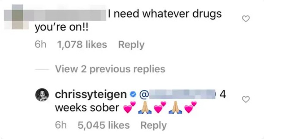 Chrissy Teigen revela motivo que a fez parar de beber (Foto: Reprodução/Instagram @chrissyteigen) — Foto: Glamour