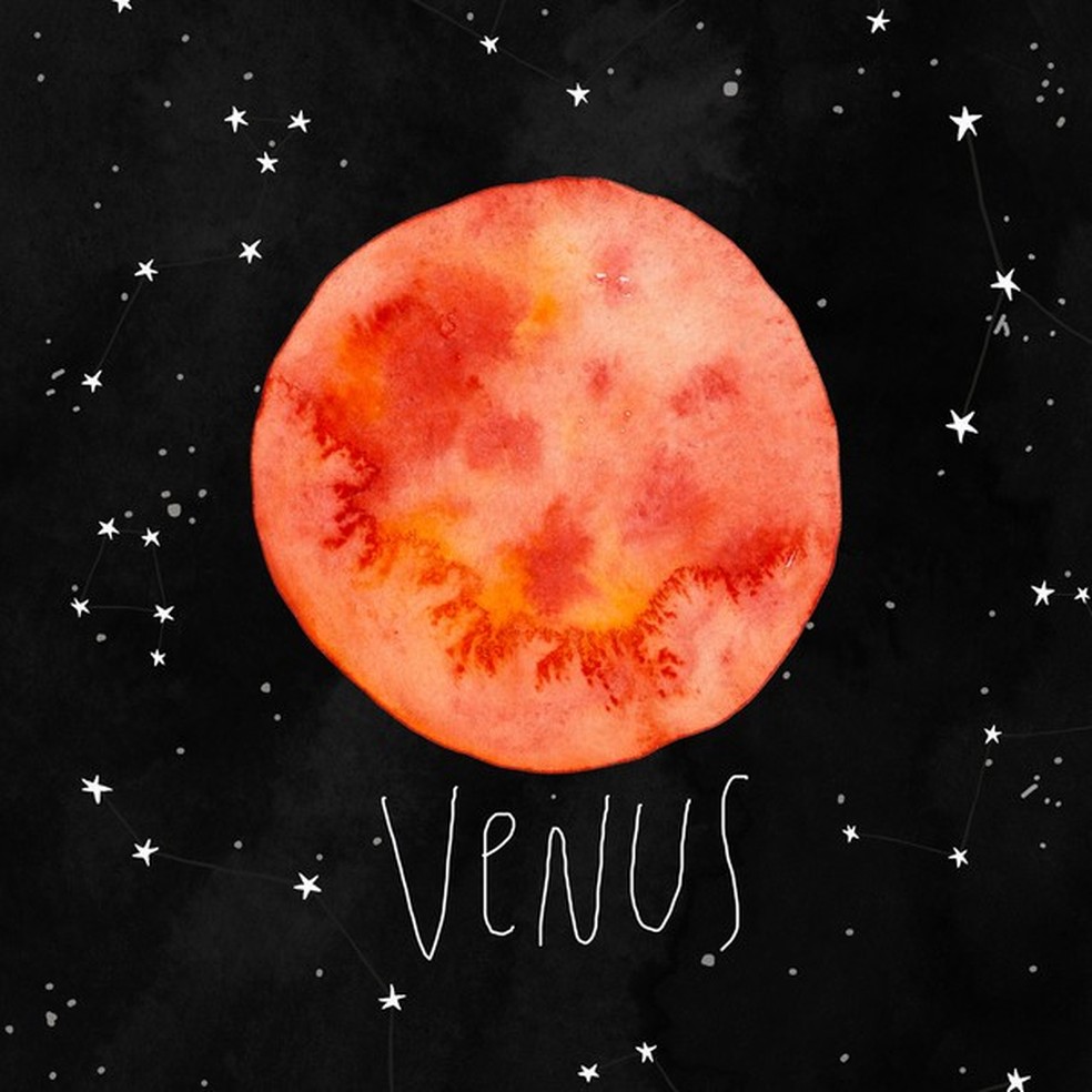 Illustration with Venus planet on a black watercolor background. Kids gouache hand painted cosmic poster or card. (Foto: Getty Images/iStockphoto) — Foto: Glamour