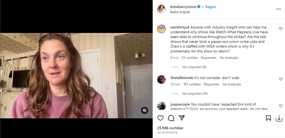 Post de Drew Barrymore — Foto: Reprodução/Instagram