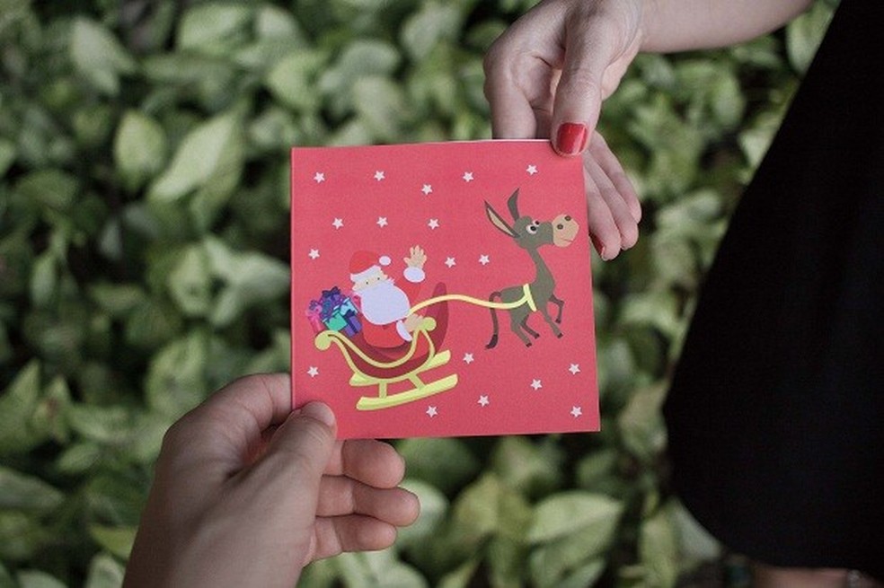 Nos cartões de Natal da Cachalote, trenó do Papai Noel é puxado por jegues (Foto: Divulgação) — Foto: Glamour