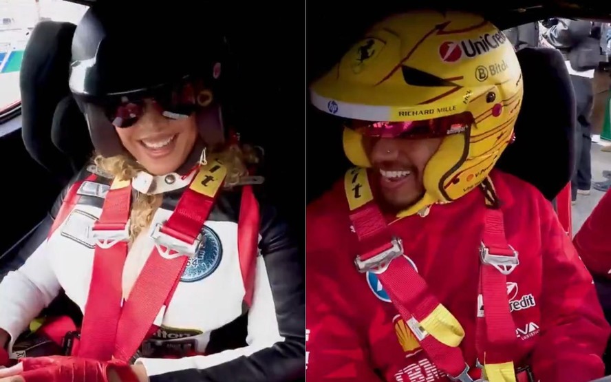 Beyoncé se diverte durante volta em alta velocidade no carro de Lewis ...