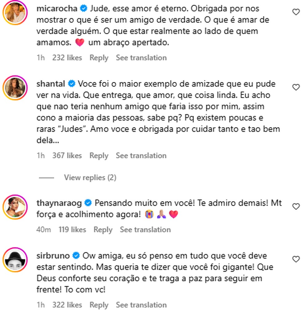 Famosos agradecem Jude Paulla por apoio nos últimos momentos de Preta Gil — Foto: Reprodução/Instagram