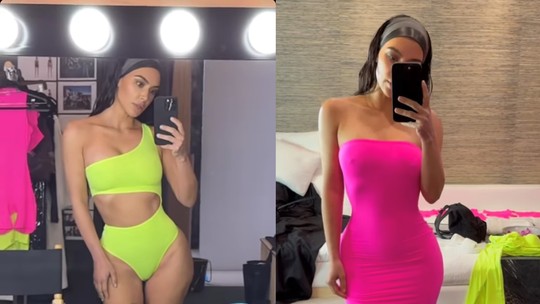 Kim Kardashian exibe curvas em peças da nova coleção da Skims