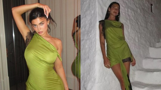 Kylie Jenner usa mesmo vestido usado por Dua Lipa e ganha elogio de Hailey Bieber