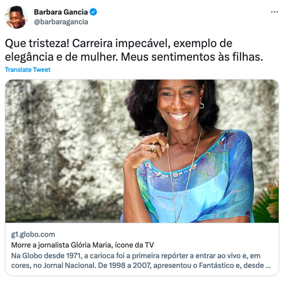 Barbara Gancia lamenta morte de Gloria Maria — Foto: Reprodução/Instagram