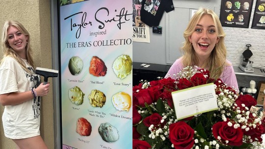 Taylor Swift manda flores para fã que criou cardápio de sorvetes inspirado em suas músicas. Veja reação! 