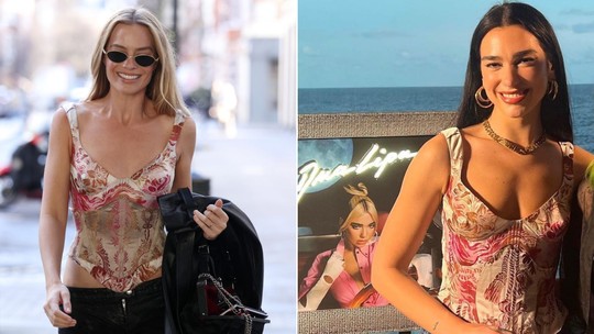 Dobradinha fashion: Margot Robbie aposta em corset já usado por Dua Lipa