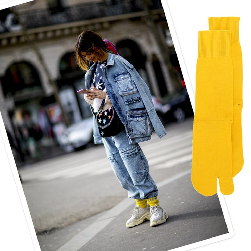 O amarelo ovo, cor da vez, chegou até nas meias! (Foto: Imaxtree) — Foto: Glamour