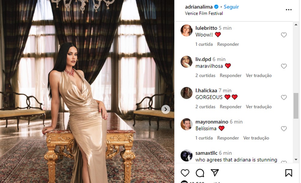 Comentários em post de Adriana Lima — Foto: Reprodução/Instagram