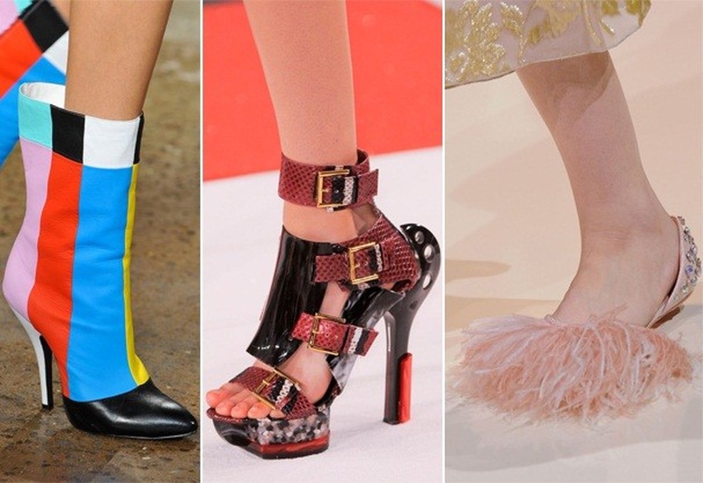 Jeremy Scott, Alexander McQueen e Rochas criaram calçados de gosto duvidoso para o verão 2014 (Foto: Imaxtree) — Foto: Glamour