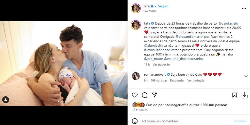 Júlio Cocielo e Tata Estaniecki revelam sexo do segundo bebê, Entretenimento