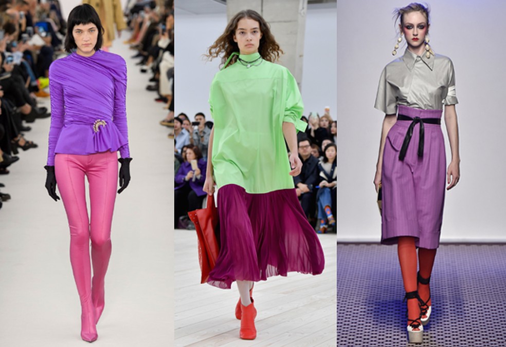 Color block se reafirma como tendência nos desfiles de Balenciaga, Céline e Olympia Le-Tan (Foto: Catwalking /Getty Images e Imaxtree) — Foto: Glamour
