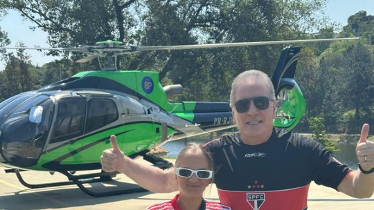 Roberto Justus e Rafinha Justus vão de helicóptero para jogo do SPFC