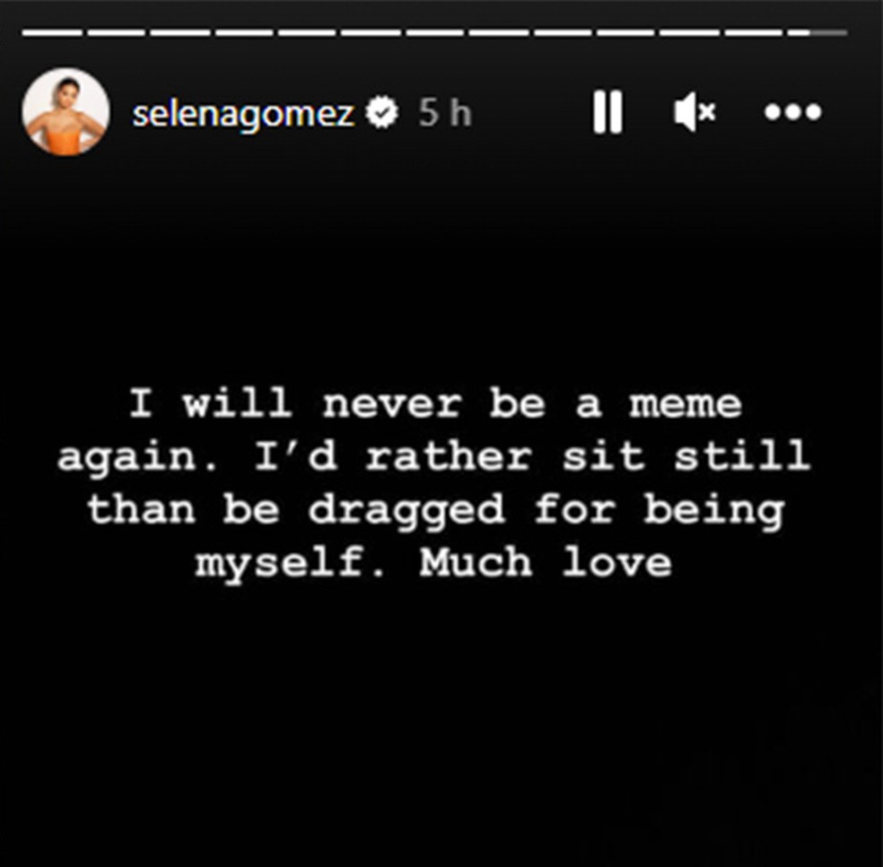 Post de Selena Gomez na madrugada após VMA 2023 — Foto: Reprodução/Instagram