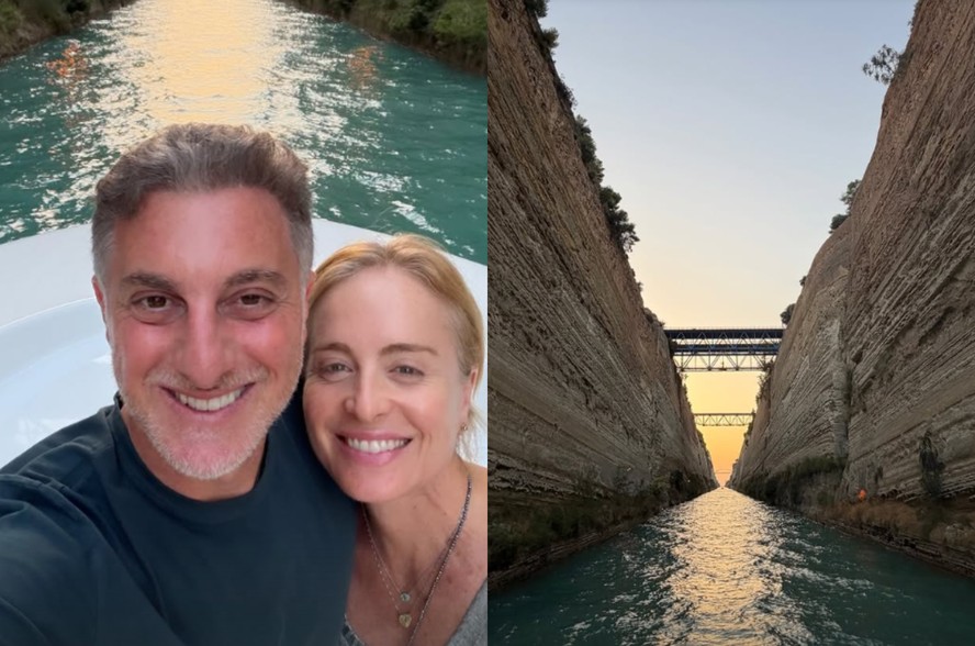 Na Grécia, Angélica e Luciano Huck cruzam canal que levou mais de 2 mil anos para ser concluído