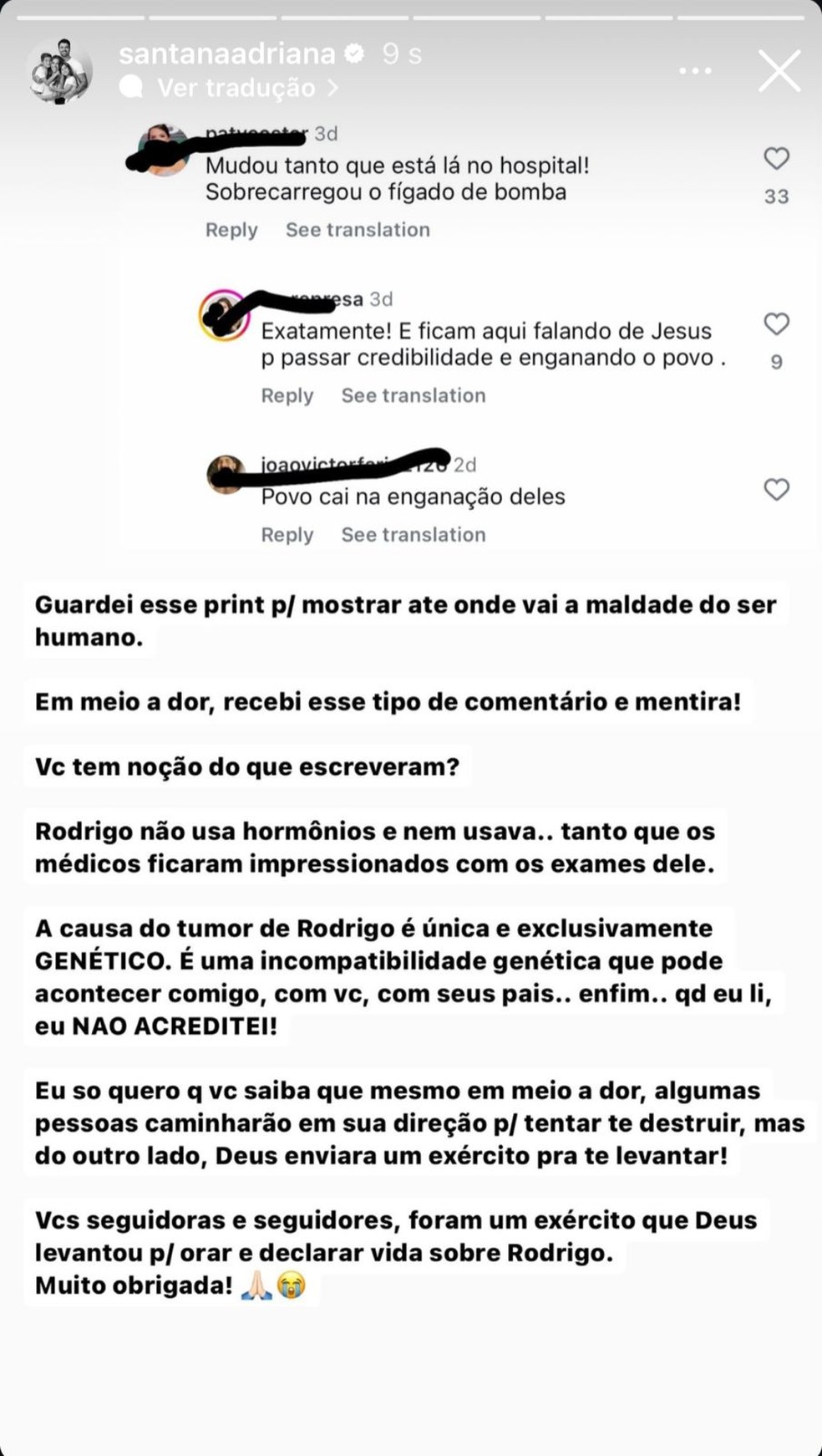 Adriana Sant'Anna desabafa sobre ataques de haters durante internação de Rodrigão — Foto: Reprodução/Instagram