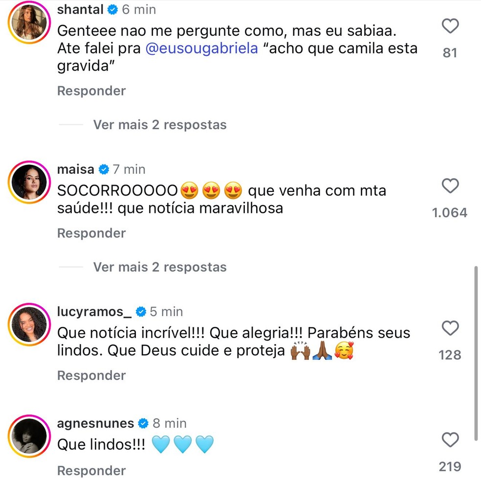 Famosos reagem gravidez de Camila Queiroz e Klebber Toledo — Foto: Instagram