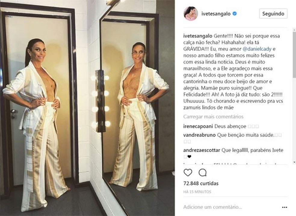 Ivete Sangalo anuncia no Instagram que está grávida de gêmeos (Foto: Reprodução/Instagram) — Foto: Glamour