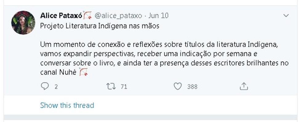 Alice Pataxó cria projeto que promove a Literatura Indígena (Foto: Reprodução) — Foto: Glamour