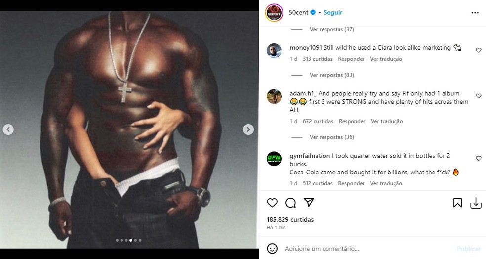 Foto que causou polêmica em post de 50 Cent; seguidores acreditavam ser as mãos de Ciara em clique relembrado pelo rapper — Foto: Reprodução/Instagram