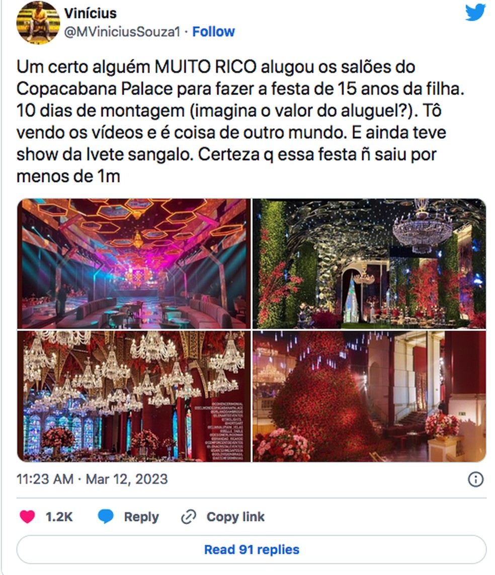 Festa de 15 anos com Ivete Sangalo como atração e 10 dias de montagem viraliza na web  — Foto: Reprodução/Twitter