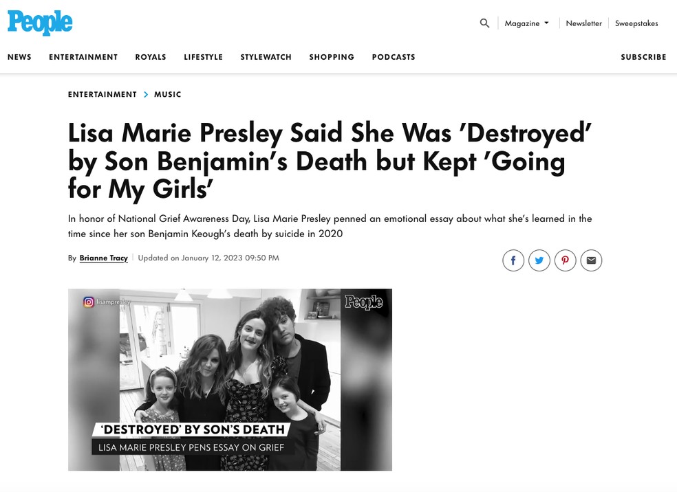 Lisa Marie Presley falou sobre se sentir destruída pela morte do filho em  último post antes de falecer