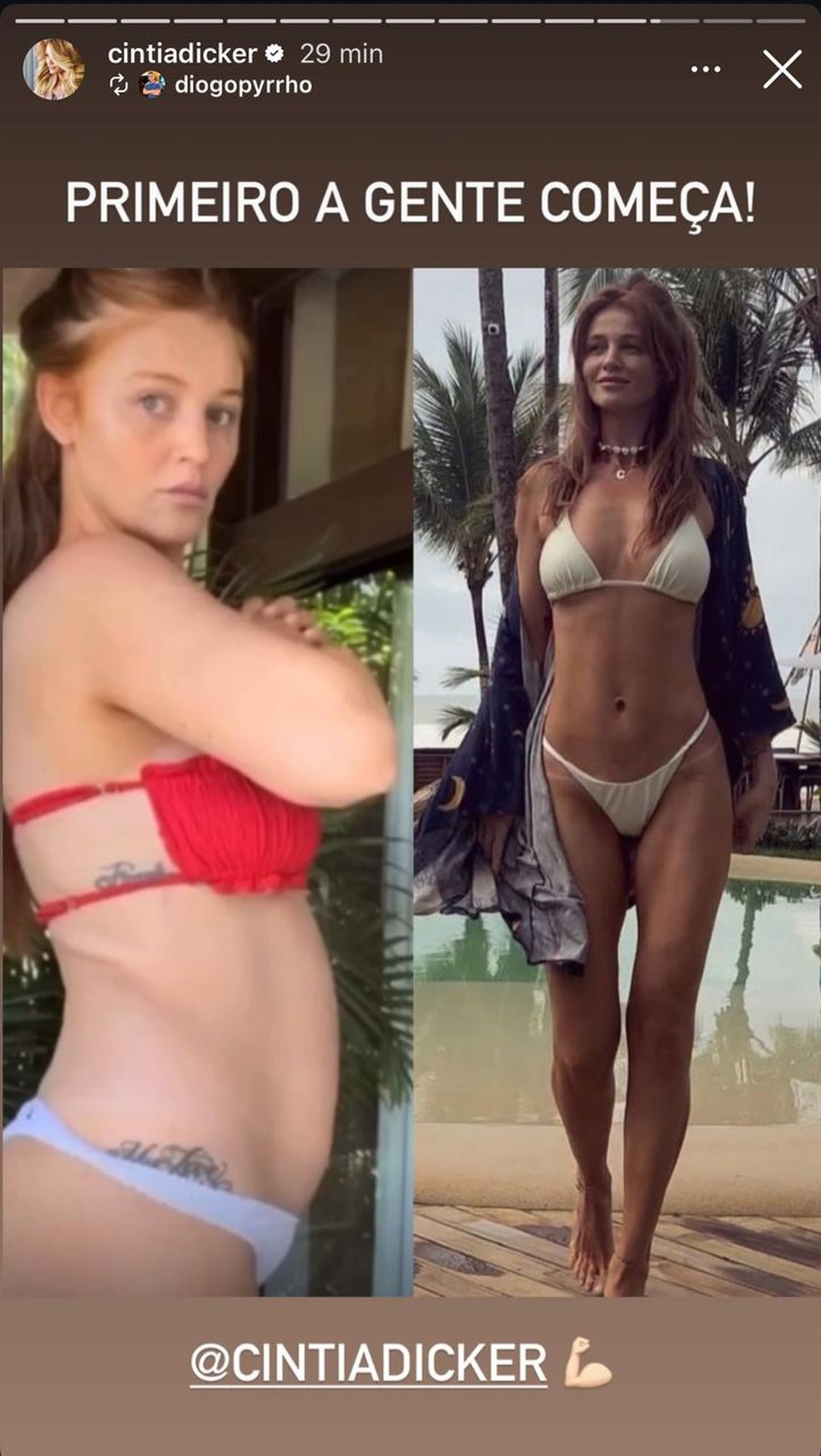 Cintia Dicker faz antes e depois de emagrecimento: "Primeiro você começa, depois você melhora" — Foto: Reprodução/Instagram