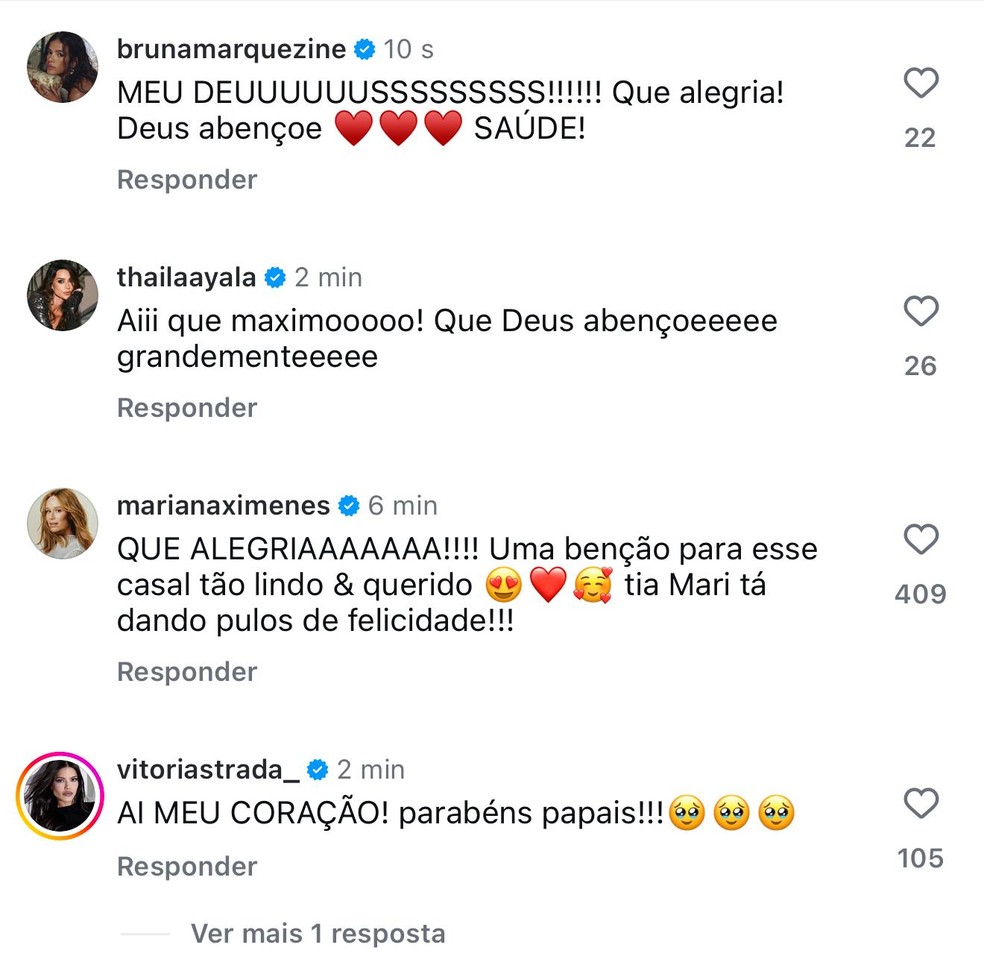 Famosos reagem gravidez de Camila Queiroz e Klebber Toledo — Foto: Instagram