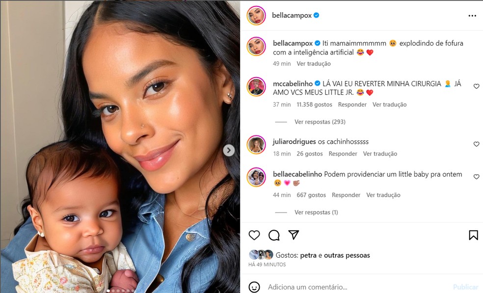 Bella Campos imagina com IA como seria seu filho e MC Cabelinho reage ...