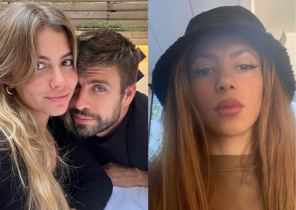 Piqué com a atual namorada e Shakira — Foto: Reprodução/Instagram
