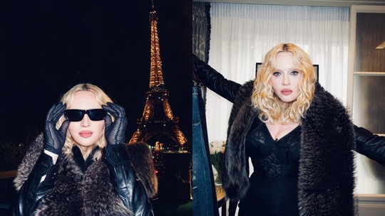 Madonna abre álbum de fotos em desfile em Paris e encanta com look de couro e renda
