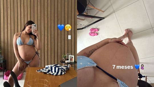 Key Alves exibe barrigão de biquíni e celebra chegada dos 7 meses de gravidez