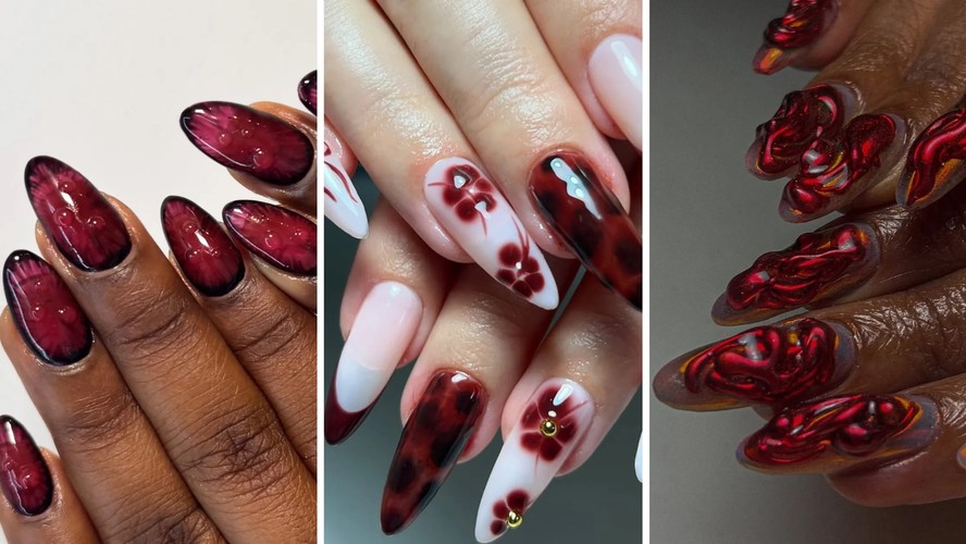 Unhas dark cherry continuam em alta em 2025