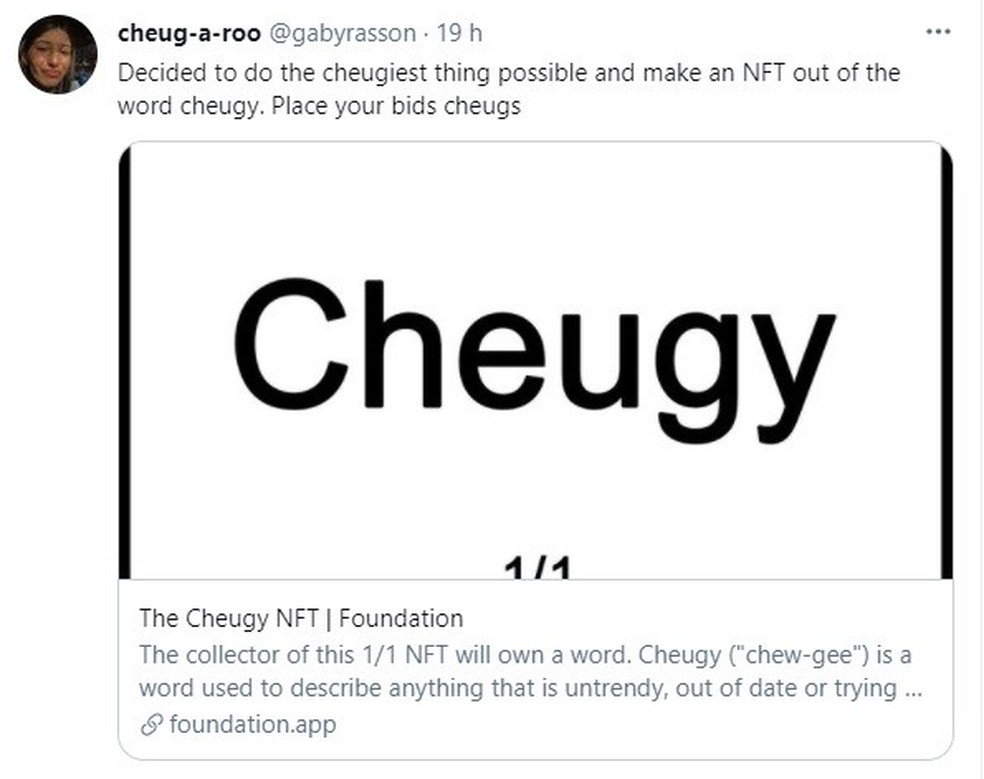 Criadora de 'cheugy' coloca termo à venda como NFT