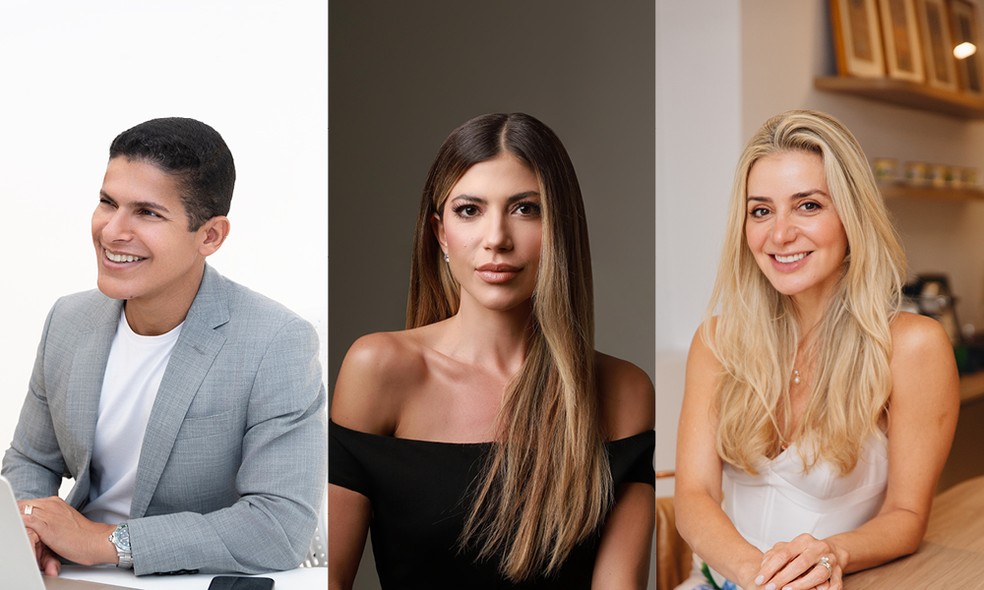 Os dermatologistas Diego Corrêa (CRM-BA 25425), Giovana Moraes (CRM-SP 0142879) e Maria Fernanda Tembra (CRM-SP 107569) — Foto: Divulgação
