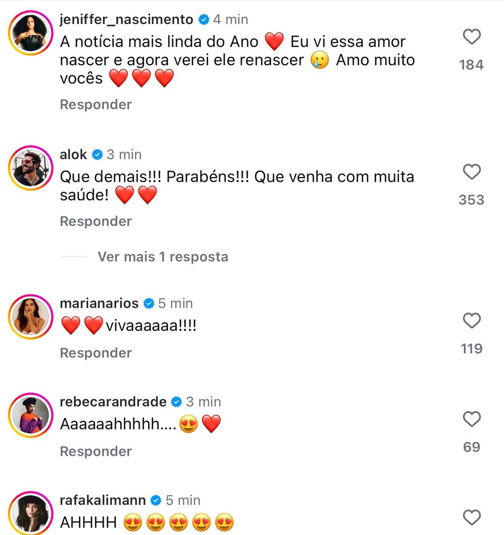 Famosos reagem gravidez de Camila Queiroz e Klebber Toledo — Foto: Instagram